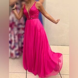 SHERRI HILL Fuchsia Sparkling Evening Prom Dress Size 0